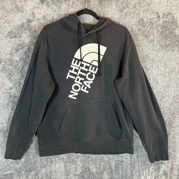 THE NORTH FACE Hoodie Mens Medium Black Pullover Spell Out Logo Kangaroo Pocket - Picture 1 of 7